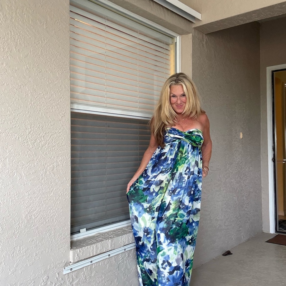 Elegant Floral Maxi Skirt in Blue and Green